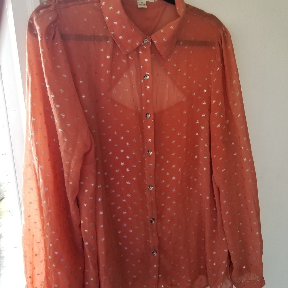 Forever 21 Plus Coral Button Down Shirt Sz 1X